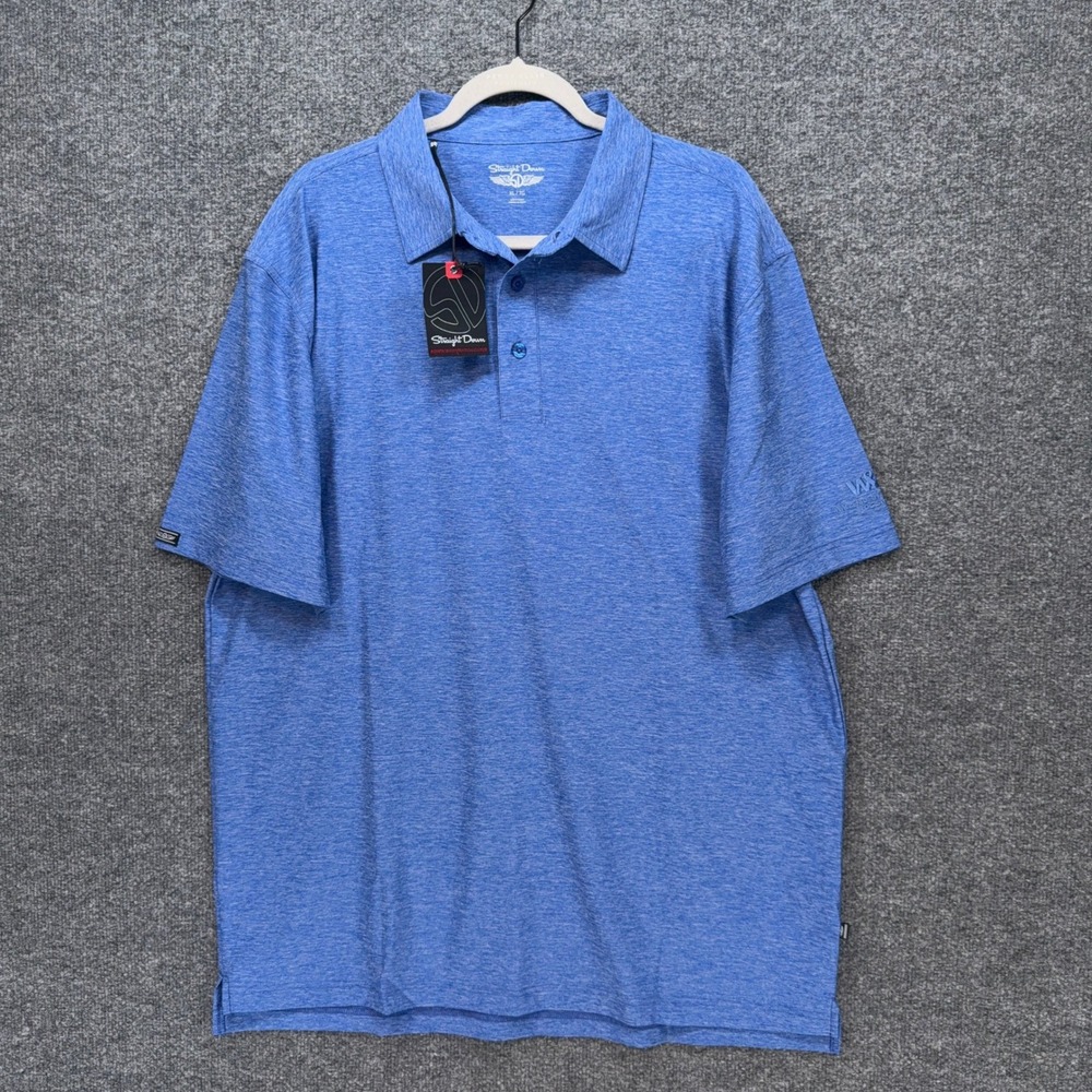 Straight Down Polo Shirt Mens XL Blue Short Sleeve Golf Performance Stretch NEW